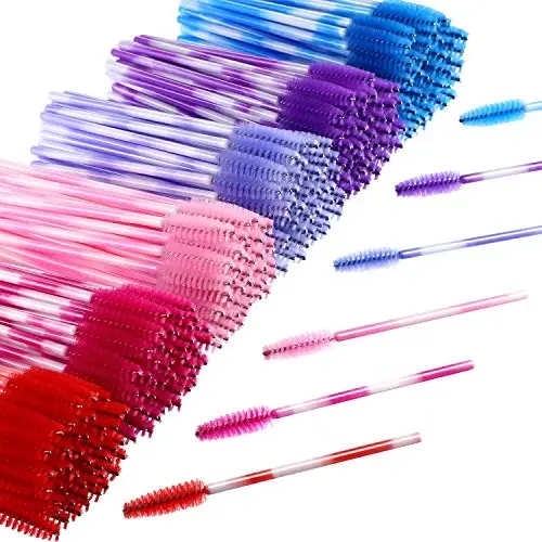 eBoot 300 Pieces Colored Disposable Mascara Wands Eyelash Eye Lash Brush Makeup Applicators Kit (Multicolor Handle, Multicolor Head) - EBOOT