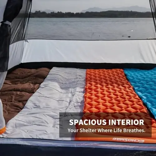 EchoSmile 2/4 kishilik lager chodiri, yomg'ir pardasi bilan engil gumbazli oilaviy chodir, oson o'rnatish, suv o'tkazmaydigan va shamolga chidamli tashqi boshpana, guruh bilan sayr qilish, sayohat qilish, 3 mavsumda foydalanish - 3