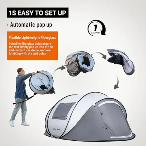 EchoSmile Instant Pop Up Camping Tent, 2/4/6 Person, Easy Setup Tent, Water Resistant Dome, Portable with Carry Bag - ECHOSMILE (1)