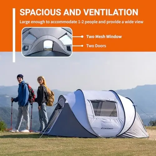 EchoSmile Instant Pop Up Camping Tent, 2/4/6 Person, Easy Setup Tent, Water Resistant Dome, Portable with Carry Bag - 3