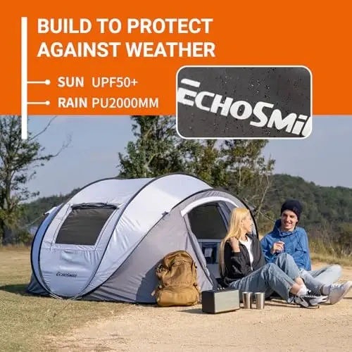 EchoSmile Instant Pop Up Camping Tent, 2/4/6 Person, Easy Setup Tent, Water Resistant Dome, Portable with Carry Bag - 4