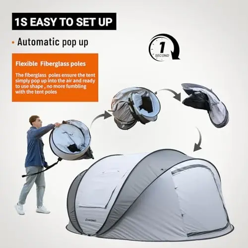 EchoSmile Camping Instant Tent, 2/4/6/8/10 Person Pop Up Tent, Water Resistant Dome Tent, Easy Setup for Camping Hiking and Outdoor, Portable Tent with Carry Bag, for 3 Seasons... - 3