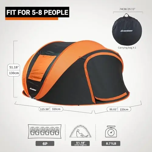 EchoSmile Camping Instant Tent, 2/4/6/8/10 Person Pop Up Tent, Water Resistant Dome Tent, Easy Setup for Camping Hiking and Outdoor, Portable Tent with Carry Bag, for 3 Seasons... - ECHOSMILE (1)