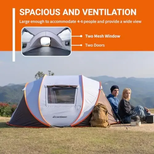 EchoSmile Camping Instant Tent, 2/4/6/8/10 Person Pop Up Tent, Water Resistant Dome Tent, Easy Setup for Camping Hiking and Outdoor, Portable Tent with Carry Bag, for 3 Seasons... 
