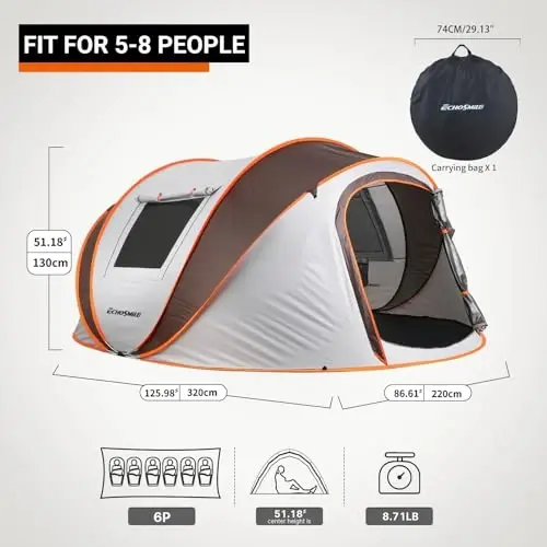 EchoSmile Camping Instant Tent, 2/4/6/8/10 Person Pop Up Tent, Water Resistant Dome Tent, Easy Setup for Camping Hiking and Outdoor, Portable Tent with Carry Bag, for 3 Seasons... - 2