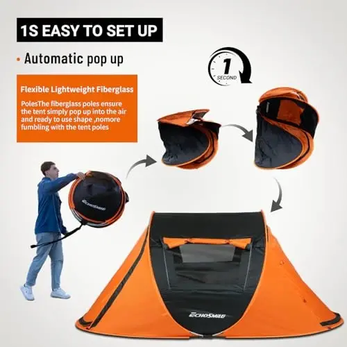 EchoSmile Camping Instant Tent, 2/4/6/8/10 Person Pop Up Tent, Water Resistant Dome Tent, Easy Setup for Camping Hiking and Outdoor, Portable Tent with Carry Bag, for 3 Seasons... - 2
