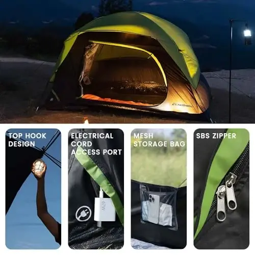 EchoSmile Camping Tent 2/3/4 Person, Waterproof Windproof Rainfly bilan ikki qatlamli, Ryukzak, piyoda, alpinizm, tashqi makon uchun oson o'rnatish - 4