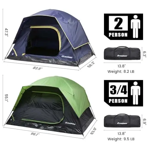 EchoSmile Camping Tent 2/3/4 Person, Waterproof Windproof Rainfly bilan ikki qatlamli, Ryukzak, piyoda, alpinizm, tashqi makon uchun oson o'rnatish - 5