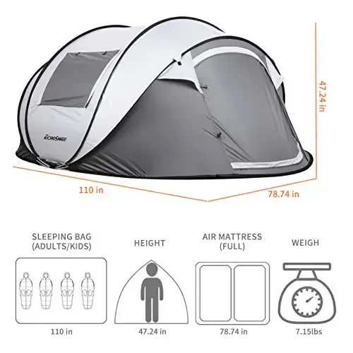 EchoSmile Instant Pop Up Camping Tent, 2/4/6 Person, Easy Setup Tent, Water Resistant Dome, Portable with Carry Bag - 3