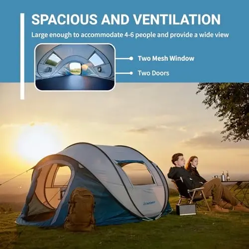 EchoSmile Instant Pop Up Camping Tent, 2/4/6 Person, Easy Setup Tent, Water Resistant Dome, Portable with Carry Bag - 4