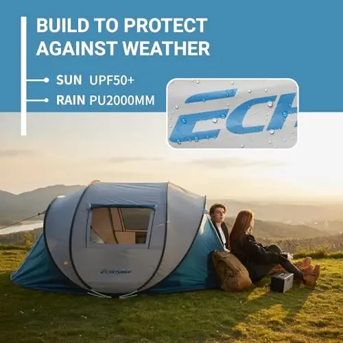 EchoSmile Instant Pop Up Camping Tent, 2/4/6 Person, Easy Setup Tent, Water Resistant Dome, Portable with Carry Bag - 5