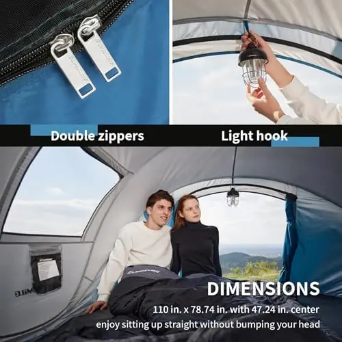 EchoSmile Instant Pop Up Camping Tent, 2/4/6 Person Easy Setup Tent | Water Resistant Dome·Portable with Carry Bag·Fiberglass Frame·Picnic·Camping·Hiking·Fishing - 6