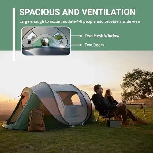 EchoSmile Instant Pop Up Camping Tent, 2/4/6 Person, Easy Setup Tent, Water Resistant Dome, Portable with Carry Bag - 4