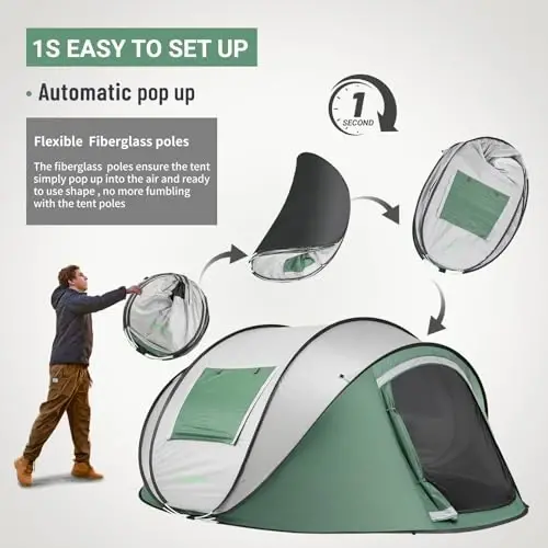 EchoSmile Instant Pop Up Camping Tent, 2/4/6 Person Easy Setup Tent | Water Resistant Dome·Portable with Carry Bag·Fiberglass Frame·Picnic·Camping·Hiking·Fishing - 5