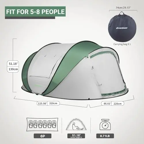 EchoSmile Instant Pop Up Camping Tent, 2/4/6 Person Easy Setup Tent | Water Resistant Dome·Portable with Carry Bag·Fiberglass Frame·Picnic·Camping·Hiking·Fishing - ECHOSMILE (1)