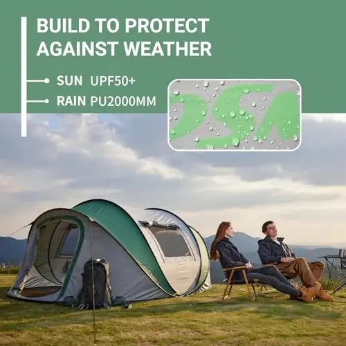 EchoSmile Instant Pop Up Camping Tent, 2/4/6 Person Easy Setup Tent | Water Resistant Dome·Portable with Carry Bag·Fiberglass Frame·Picnic·Camping·Hiking·Fishing - 4