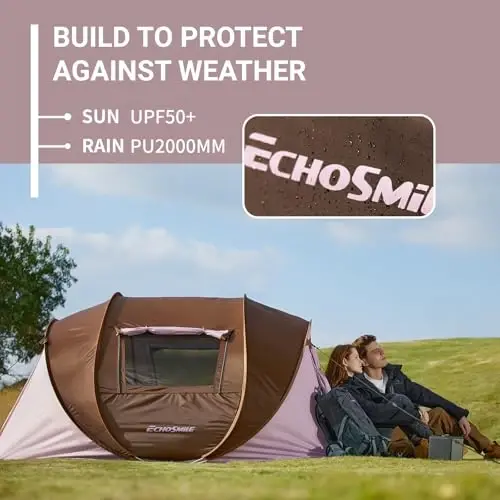 EchoSmile Instant Pop Up Camping Tent, 2/4/6 Person, Easy Setup Tent, Water Resistant Dome, Portable with Carry Bag - 2