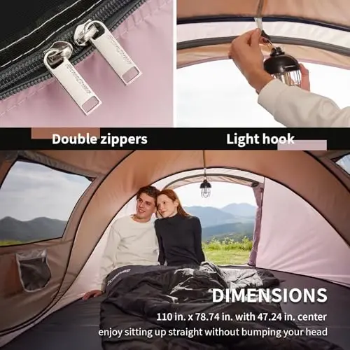 EchoSmile Instant Pop Up Camping Tent, 2/4/6 Person, Easy Setup Tent, Water Resistant Dome, Portable with Carry Bag - 3