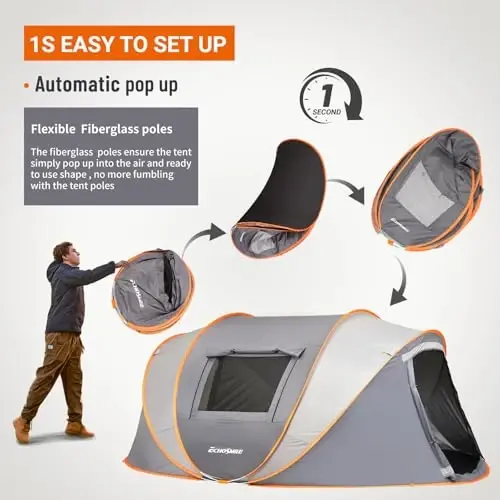 EchoSmile Instant Pop Up Camping Tent, 2/4/6 Person, Easy Setup Tent, Water Resistant Dome, Portable with Carry Bag - 3