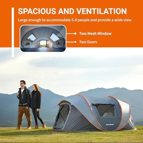 EchoSmile Instant Pop Up Camping Tent, 2/4/6 Person, Easy Setup Tent, Water Resistant Dome, Portable with Carry Bag - 4