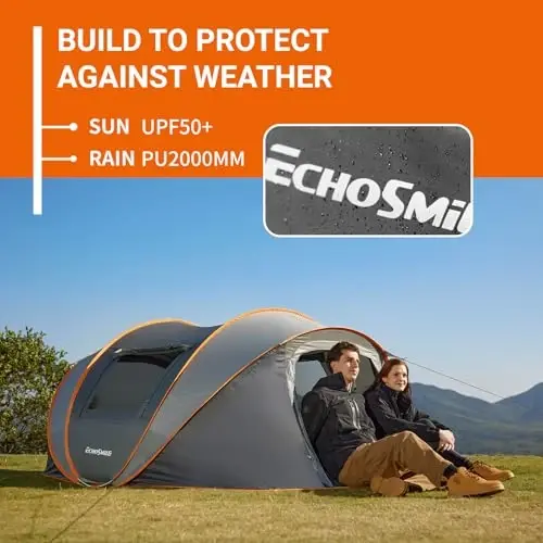 EchoSmile Instant Pop Up Camping Tent, 2/4/6 Person, Easy Setup Tent, Water Resistant Dome, Portable with Carry Bag - 5