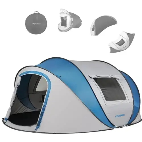 EchoSmile Instant Pop Up Camping Tent, 2/4/6 Person Easy Setup Tent | Water Resistant Dome·Portable with Carry Bag·Fiberglass Frame·Picnic·Camping·Hiking·Fishing 