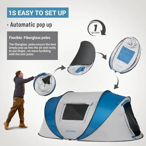 EchoSmile Instant Pop Up Camping Tent, 2/4/6 Person, Easy Setup Tent, Water Resistant Dome, Portable with Carry Bag - 3