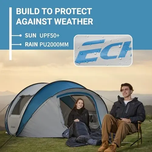 EchoSmile Instant Pop Up Camping Tent, 2/4/6 Person Easy Setup Tent | Water Resistant Dome·Portable with Carry Bag·Fiberglass Frame·Picnic·Camping·Hiking·Fishing - 4
