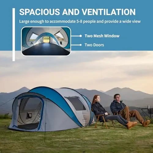 EchoSmile Instant Pop Up Camping Tent, 2/4/6 Person Easy Setup Tent | Water Resistant Dome·Portable with Carry Bag·Fiberglass Frame·Picnic·Camping·Hiking·Fishing - 5