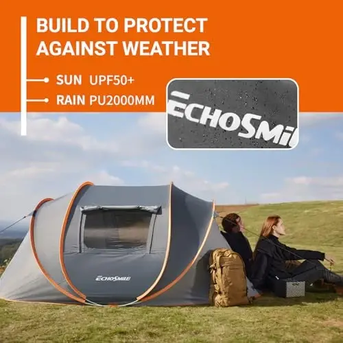 EchoSmile Instant Pop Up Camping Tent, 2/4/6 Person, Easy Setup Tent, Water Resistant Dome, Portable with Carry Bag - 3