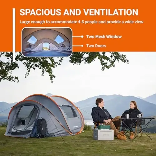 EchoSmile Instant Pop Up Camping Tent, 2/4/6 Person, Easy Setup Tent, Water Resistant Dome, Portable with Carry Bag - 4