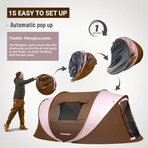 EchoSmile Instant Pop Up Camping Tent, 2/4/6 Person, Easy Setup Tent, Water Resistant Dome, Portable with Carry Bag - 3
