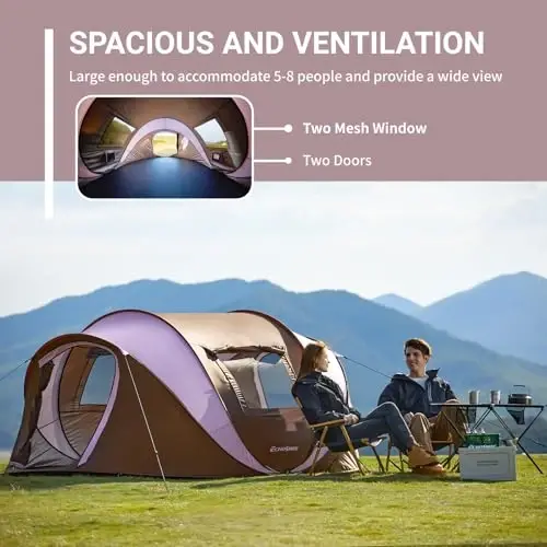 EchoSmile Instant Pop Up Camping Tent, 2/4/6 Person Easy Setup Tent | Water Resistant Dome·Portable with Carry Bag·Fiberglass Frame·Picnic·Camping·Hiking·Fishing - 4