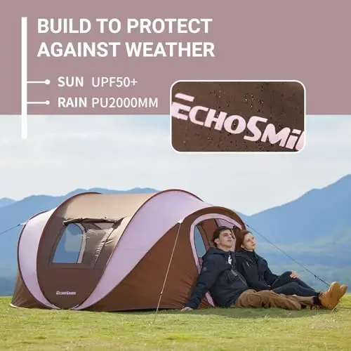 EchoSmile Instant Pop Up Camping Tent, 2/4/6 Person Easy Setup Tent | Water Resistant Dome·Portable with Carry Bag·Fiberglass Frame·Picnic·Camping·Hiking·Fishing - 5