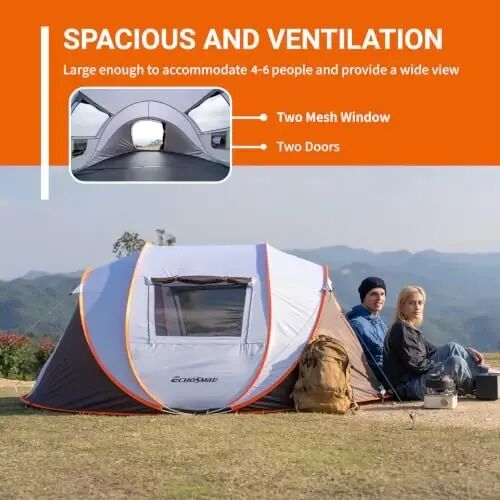 EchoSmile Instant Pop Up Camping Tent, 2/4/6 Person Easy Setup Tent | Water Resistant Dome·Portable with Carry Bag·Fiberglass Frame·Picnic·Camping·Hiking·Fishing - 4