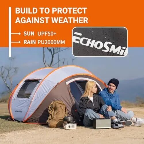 EchoSmile Instant Pop Up Camping Tent, 2/4/6 Person Easy Setup Tent | Water Resistant Dome·Portable with Carry Bag·Fiberglass Frame·Picnic·Camping·Hiking·Fishing - 5