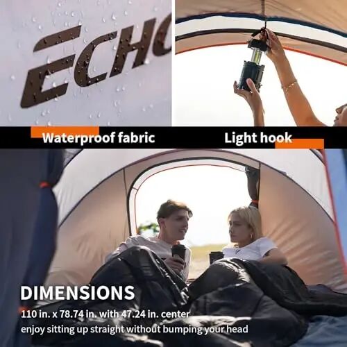 EchoSmile Instant Pop Up Camping Tent, 2/4/6 Person Easy Setup Tent | Water Resistant Dome·Portable with Carry Bag·Fiberglass Frame·Picnic·Camping·Hiking·Fishing - 6