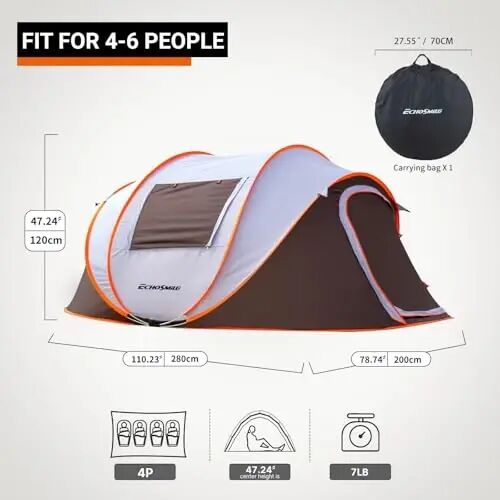EchoSmile Instant Pop Up Camping Tent, 2/4/6 Person Easy Setup Tent | Water Resistant Dome·Portable with Carry Bag·Fiberglass Frame·Picnic·Camping·Hiking·Fishing - EchoSmile (1)