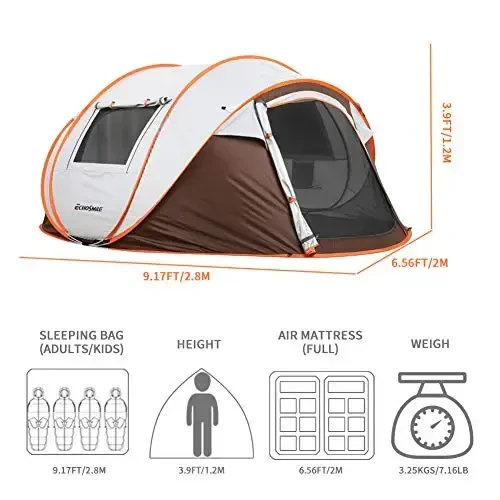 EchoSmile Instant Pop Up Camping Tent, 2/4/6 Person, Easy Setup Tent, Water Resistant Dome, Portable with Carry Bag - 4