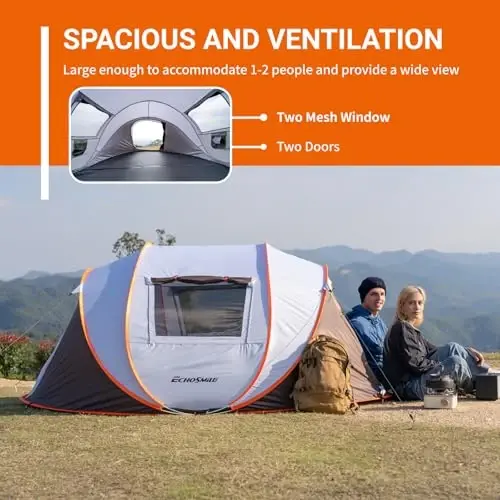 EchoSmile Instant Pop Up Camping Tent, 2/4/6 Person, Easy Setup Tent, Water Resistant Dome, Portable with Carry Bag - 4
