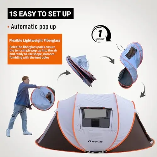 EchoSmile Instant Pop Up Camping Tent, 2/4/6 Person, Easy Setup Tent, Water Resistant Dome, Portable with Carry Bag - 3