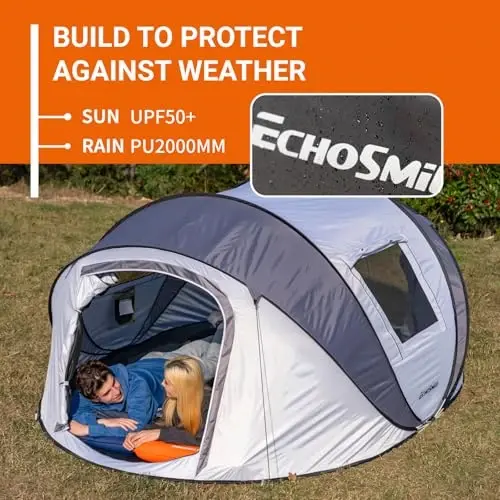 EchoSmile Instant Pop Up Camping Tent, 2/4/6 Person, Easy Setup Tent, Water Resistant Dome, Portable with Carry Bag - 5