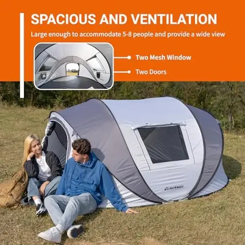 EchoSmile Instant Pop Up Camping Tent, 2/4/6 Person, Easy Setup Tent, Water Resistant Dome, Portable with Carry Bag - 4