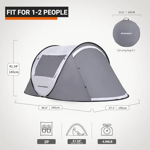 EchoSmile Instant Pop Up Camping Tent, 2/4/6 Person, Easy Setup Tent, Water Resistant Dome, Portable with Carry Bag - 5