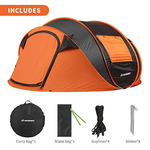 EchoSmile Instant Pop Up Camping Tent, 2/4/6 Person, Easy Setup Tent, Water Resistant Dome, Portable with Carry Bag - 6