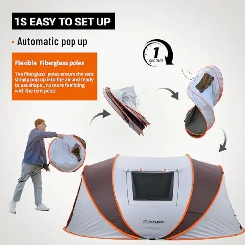 EchoSmile Kamp Anında Kurulum Çadırı, 2/4/6/8/10 Kişilik Pop Up Çadır, Su Geçirmez Kubbe Çadır, Kamp, Yürüyüş ve Açık Hava İçin Kolay Kurulum, Taşıma Çantası ile Taşınabilir Çadır, 3 Mevsim İçin... - 3