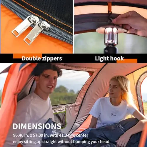 EchoSmile Instant Pop Up Camping Tent, 2/4/6 Person, Easy Setup Tent, Water Resistant Dome, Portable with Carry Bag - 4
