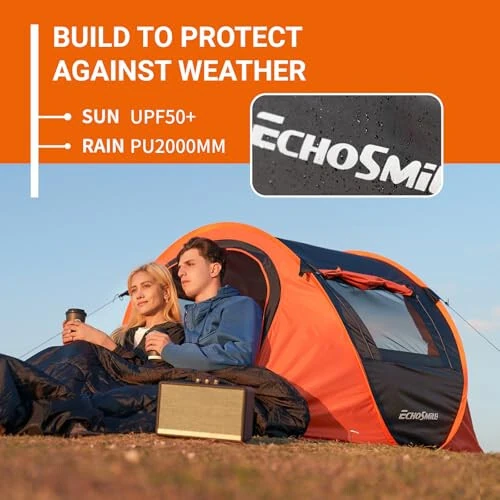 EchoSmile Instant Pop Up Camping Tent, 2/4/6 Person, Easy Setup Tent, Water Resistant Dome, Portable with Carry Bag - 5