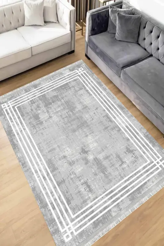 Eco Digital Printing Washable Non-Slip Base Decorative Living Room Carpet Kitchen Carpet Runner-GRAY - 1