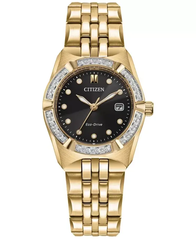 Eco-Drive Women's Corso Diamond (1/10 ct. t.w.) Gold-Tone Stainless Steel Bracelet Watch 28mm-Gold-tone - 1